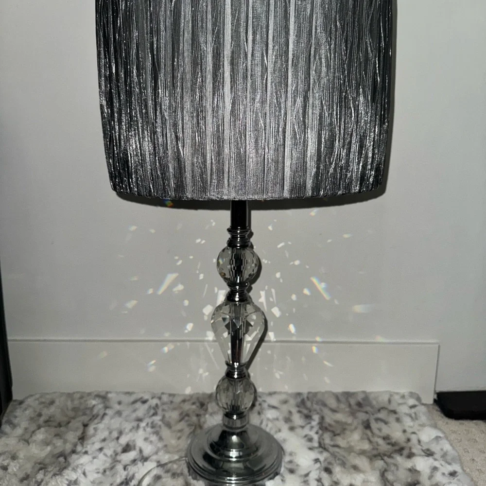Lamp diamond base crystal large Elegant Silver Table Lamp with Textured Shade